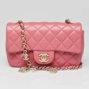 Chanel Pink Quilted Lambskin Leather Valentine Charms Rectangular Mini Flap Bag